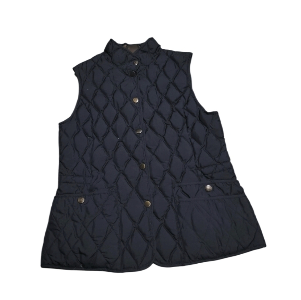 Eddie Bauer Quilted Navy Sleeveless Snap-Front Vest